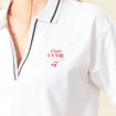 T-shirt droit court col V en coton blanc femme