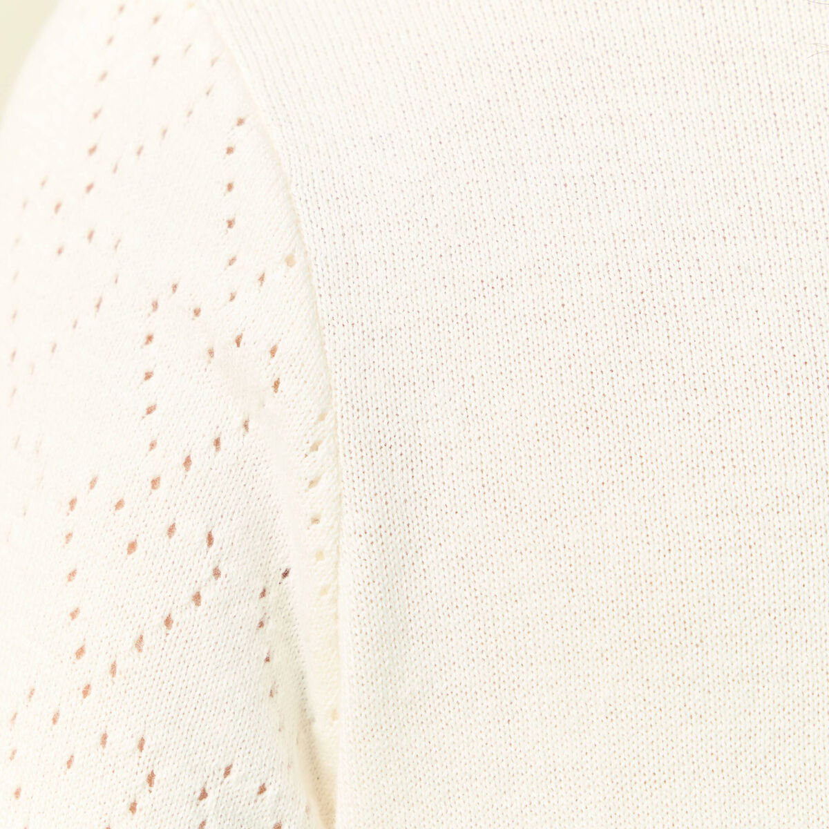 Pull ajouré manches longues en coton ecru femme