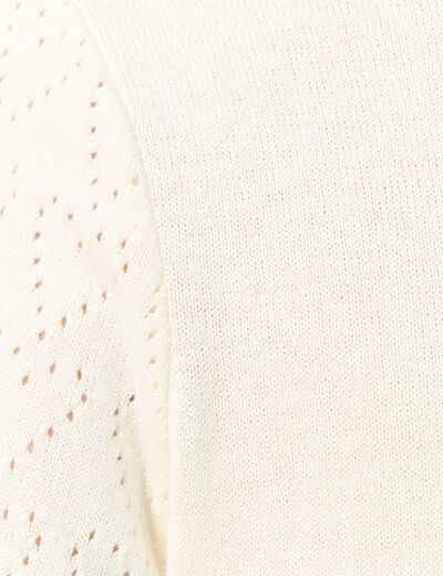 Pull ajour&eacute; manches longues en coton ecru femme
