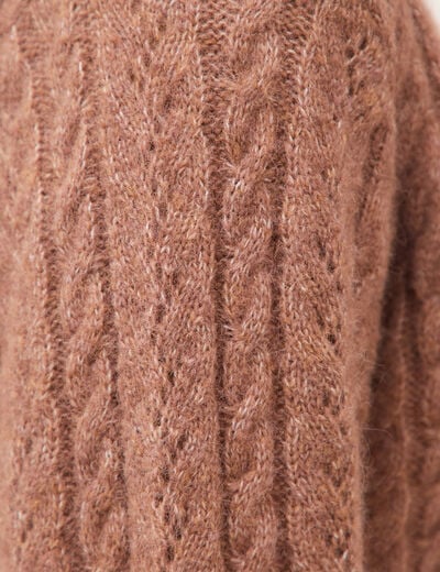 Pull droit col v manches longues marron clair femme
