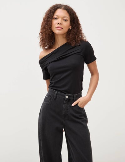 T-shirt ajust&eacute; manches courtes noir femme