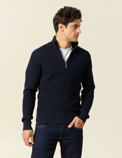 Pull col camionneur bleu marine homme