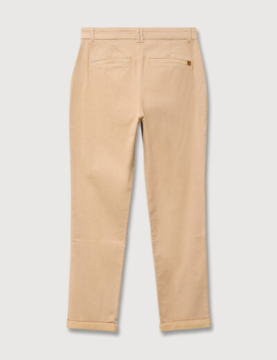 Chino cigarette 7/8&egrave;me taille haute marron clair femme