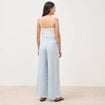 Pantalon large taille haute ceinture bleu ciel femme