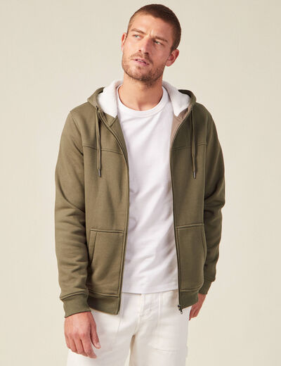 Sweat zippé à capuche taupe homme