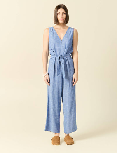 Combinaison pantalon ceinturée bleu femme
