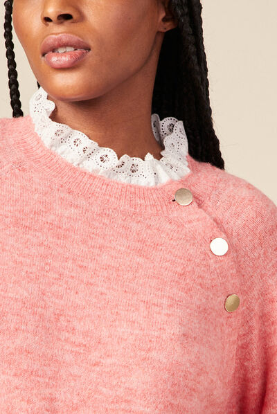 Pull brodé éco-responsable rouge clair femme