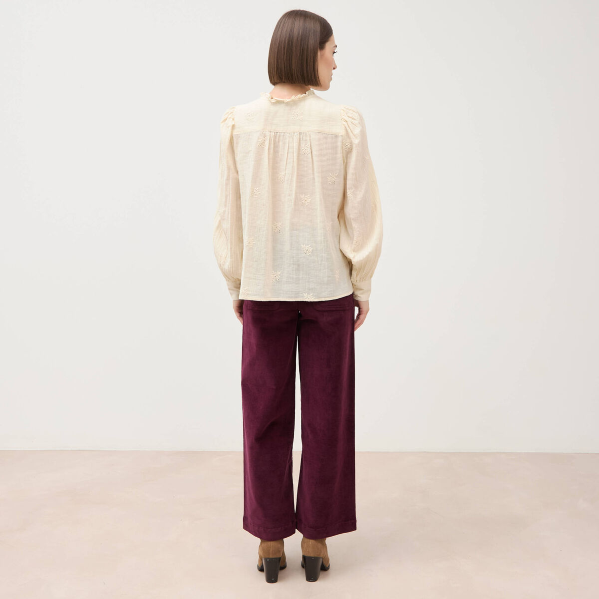 Chemise manches longues en coton creme femme