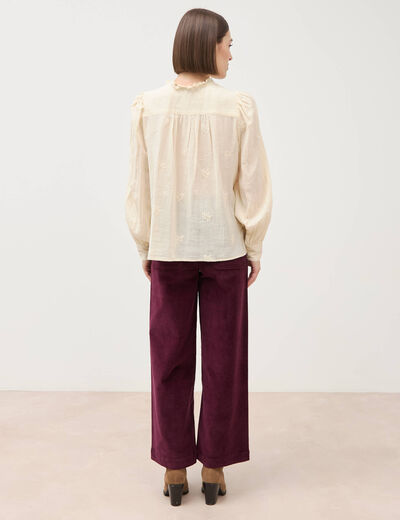 Chemise manches longues en coton creme femme