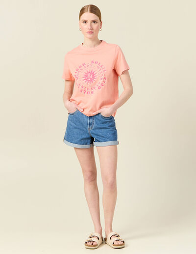 T-shirt en coton manches courtes rose corail femme