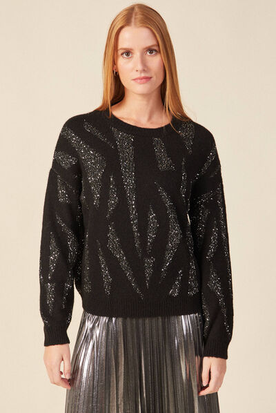 Pull éco-responsable sequins noir femme