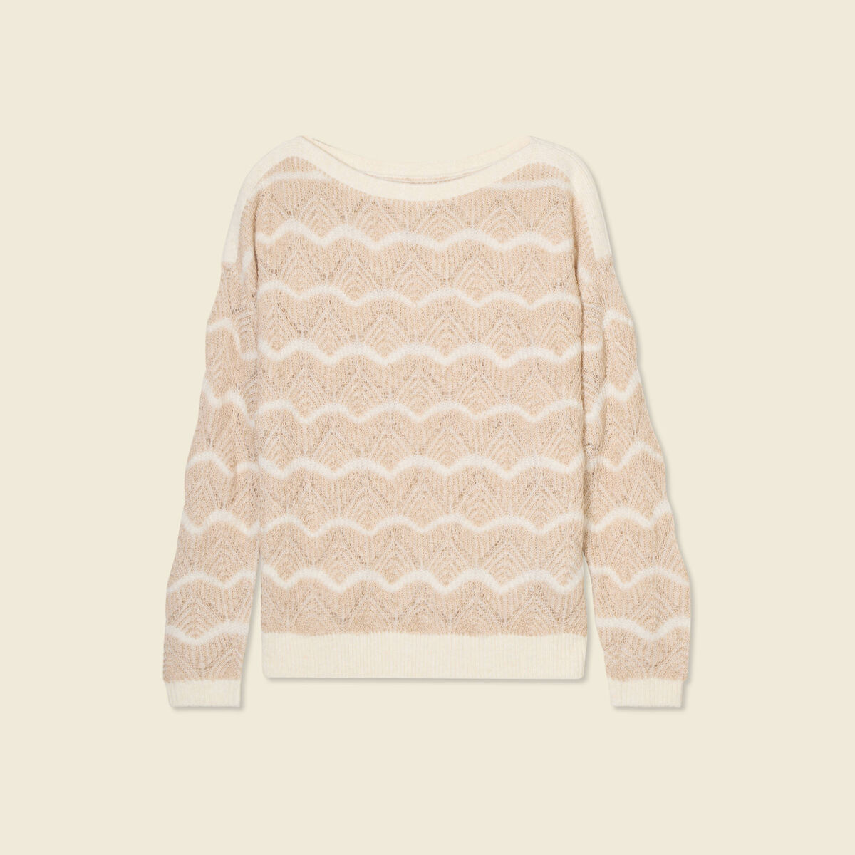 Pull manches longues ajouré creme femme