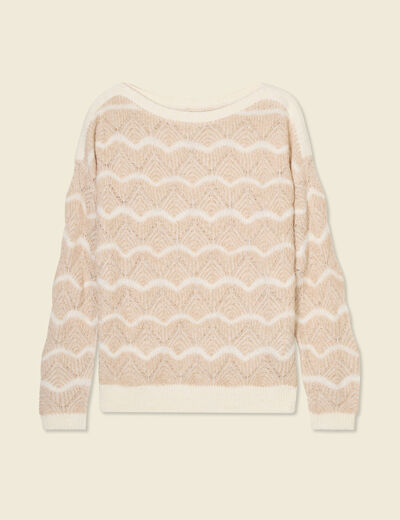 Pull manches longues ajouré creme femme