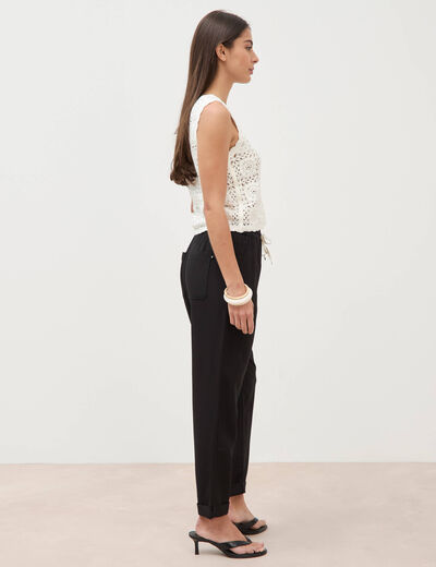 D&eacute;bardeur crochet col rond sans manches ecru femme