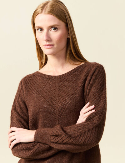 Pull manches longues fabriqué en France marron foncé femme