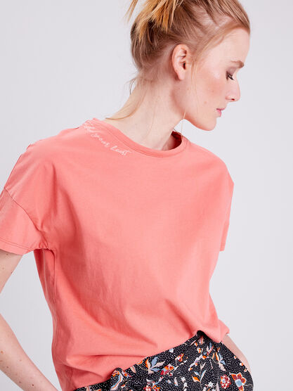 T shirt manches courtes rose saumon femme