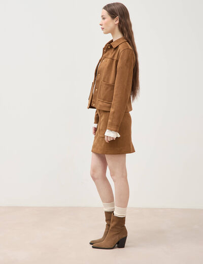Blouson manches longues col classique marron femme