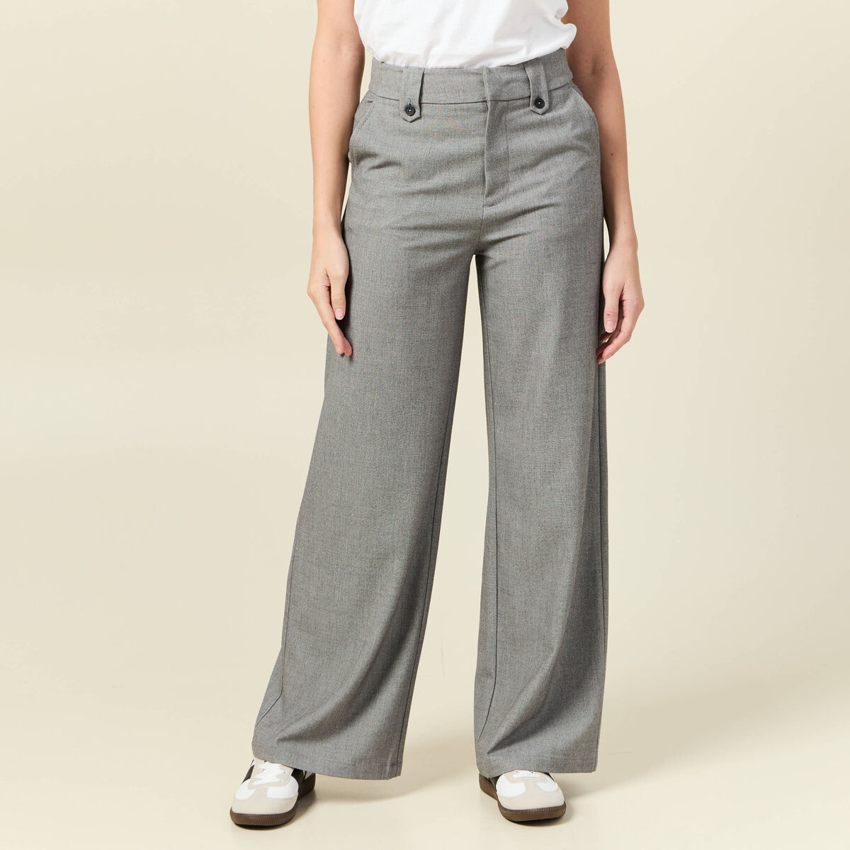 Pantalon large fluide gris femme
