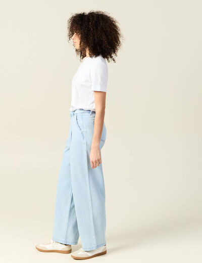 Jeans large à pinces denim bleach femme