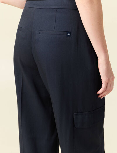 Pantalon cargo taille haute bleu marine femme