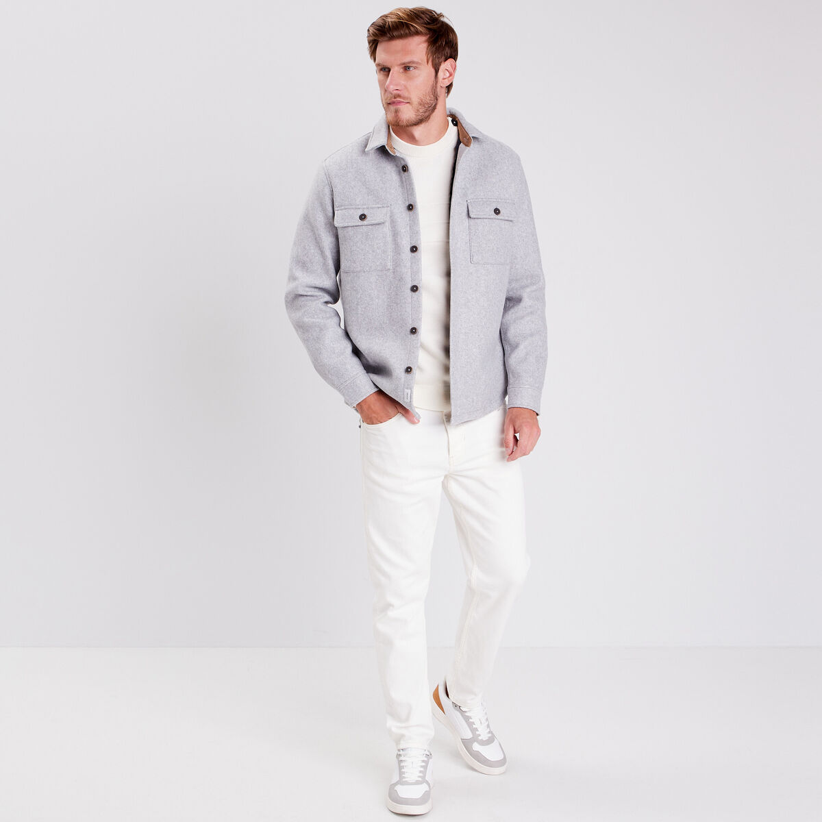 Surchemise manches longues doubl&eacute;e gris fonc&eacute; homme