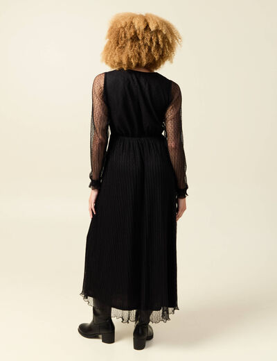 Robe manches longues en voile doubl&eacute;e noir femme
