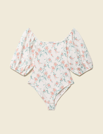 Body col bateau manches bouffantes blanc femme