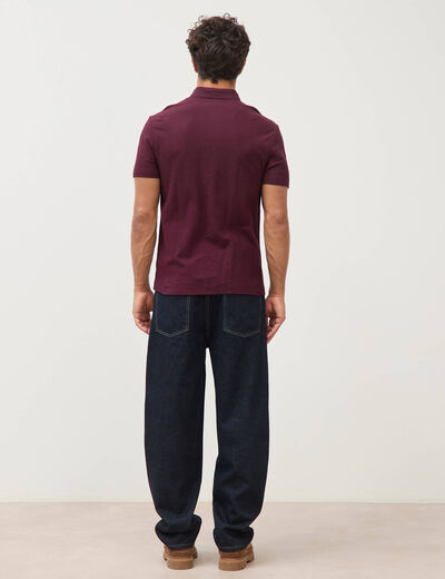 Polo droit en coton manches courtes prune homme
