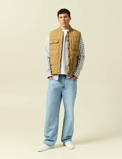 Chemise droite courte en coton ecru homme