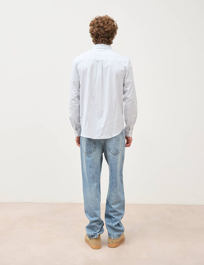 Chemise manches longues col am&eacute;ricain bleu gris homme