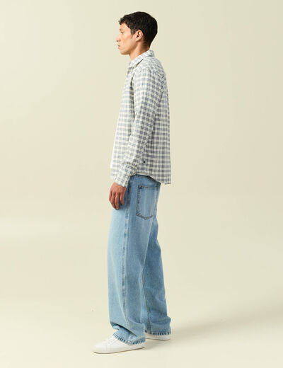 Chemise droite courte en coton ecru homme