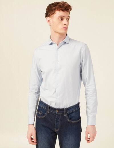 Col cintr&eacute; en coton manches longues bleu ciel homme
