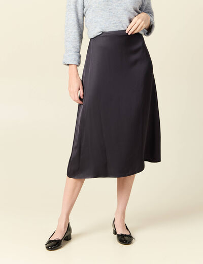 Jupe midi droite satin gris foncé femme