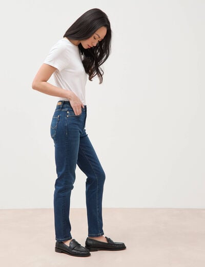 Jeans slim taille haute 7/8&egrave;me denim brut femme