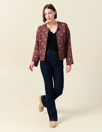 Gilet matelassé col rond rouge foncé femme
