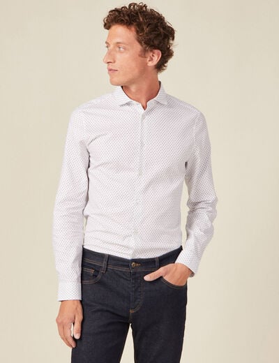 Chemise cintr&eacute;e en coton manches longues blanc homme