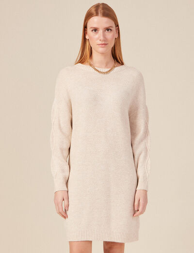 Robe pull droite torsades creme femme