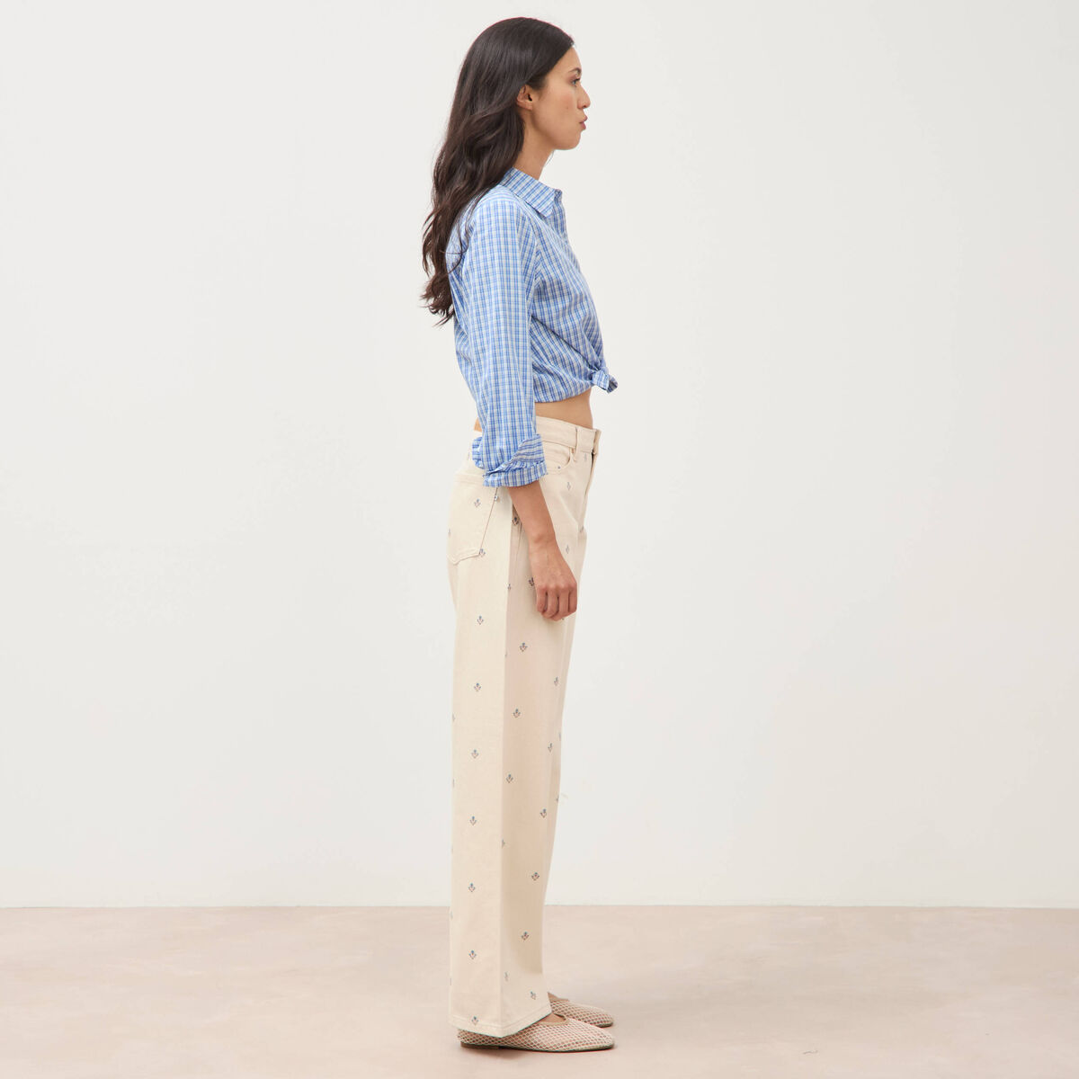 Jeans wide leg taille standard blanc femme