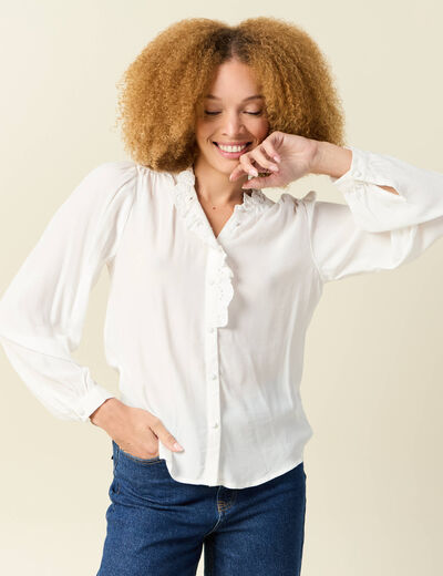Chemise manches longues fluide ecru femme