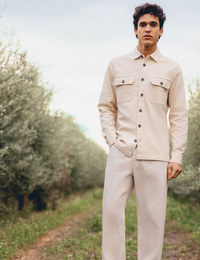 Surchemise manches longues beige homme