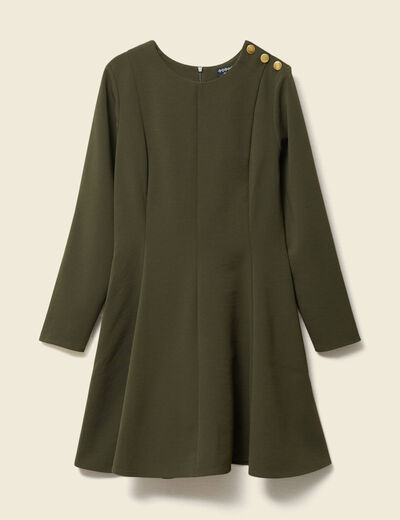 Robe fluide manches longues col rond vert kaki femme