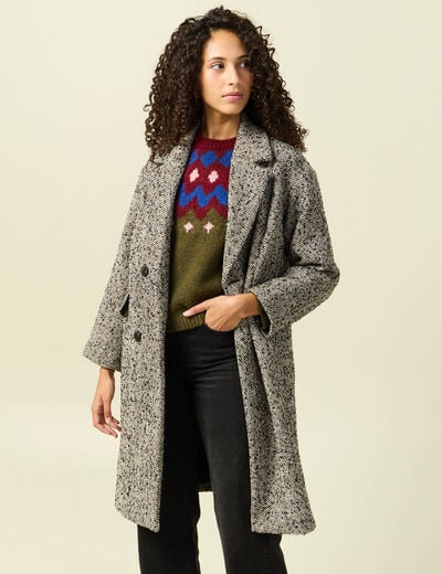 Manteau oversize col montant gris fonc&eacute; femme