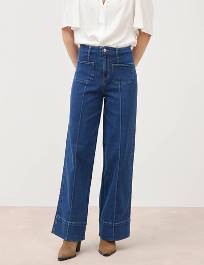 Jeans wide large taille haute bleu clair femme