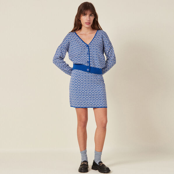 Gilet manches longues boutonné bleu femme