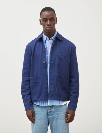 Surchemise droite en coton bleu fonc&eacute; homme