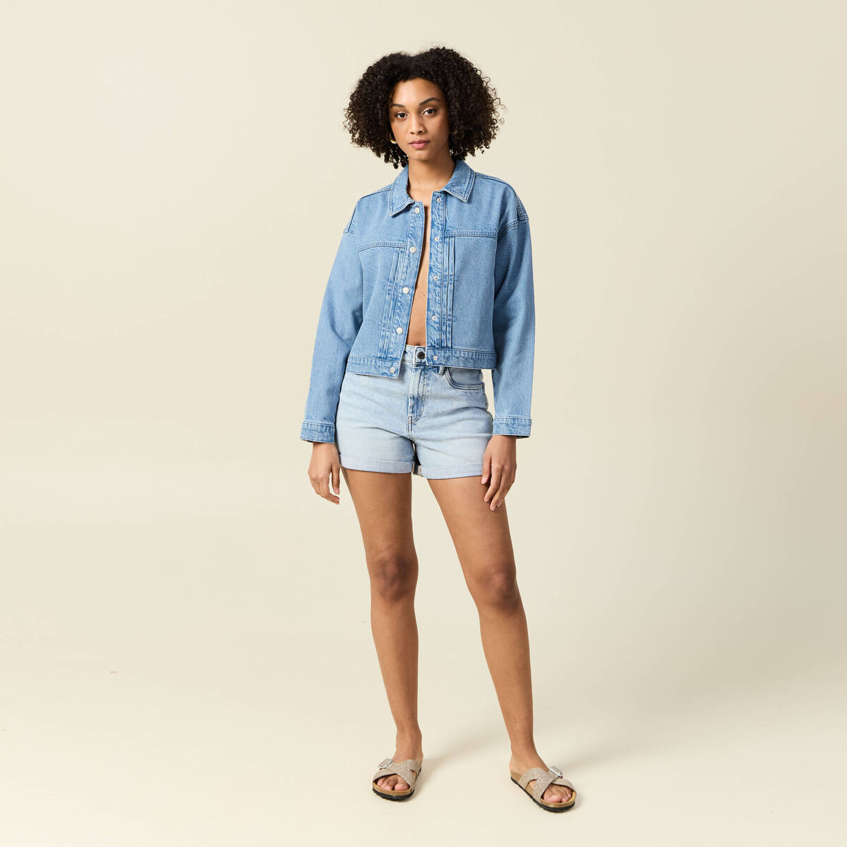 Blouson boutonné en jean denim used femme