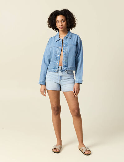 Blouson boutonné en jean denim used femme