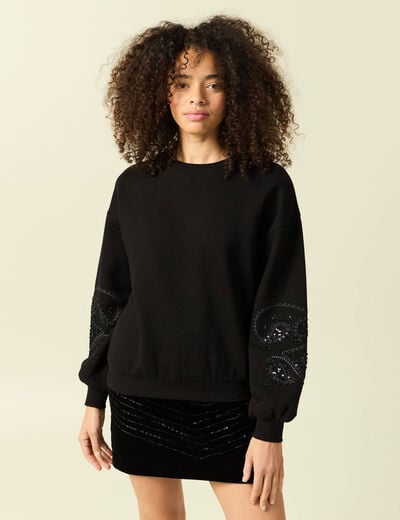 Sweat col rond manches longues noir femme