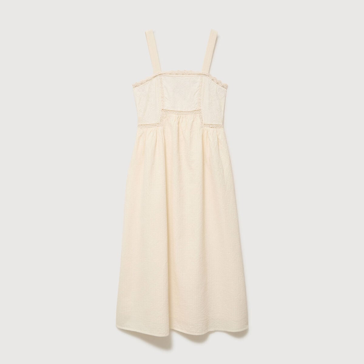 Robe en coton &agrave; bretelles col carr&eacute; ivoire femme