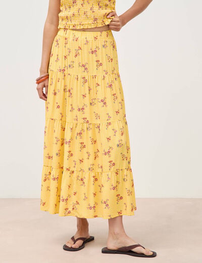 Jupe longue &eacute;vas&eacute;e fluide jaune femme